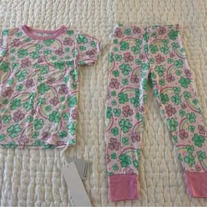 NWT Birdie Bean Bamboo Short Sleeve and Pants Clover & Rainbow Pajamas Size 3T
